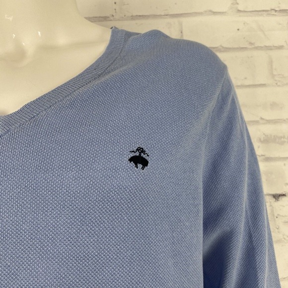 Brooks Brother Sweater Men's Large V-Neck Long Sleeve Blue Linen Blend 346 *FLAW - Picture 3 of 14